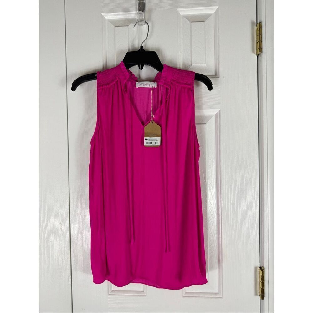 NWT Poppy Womens Pink Silk Blouse Size Small